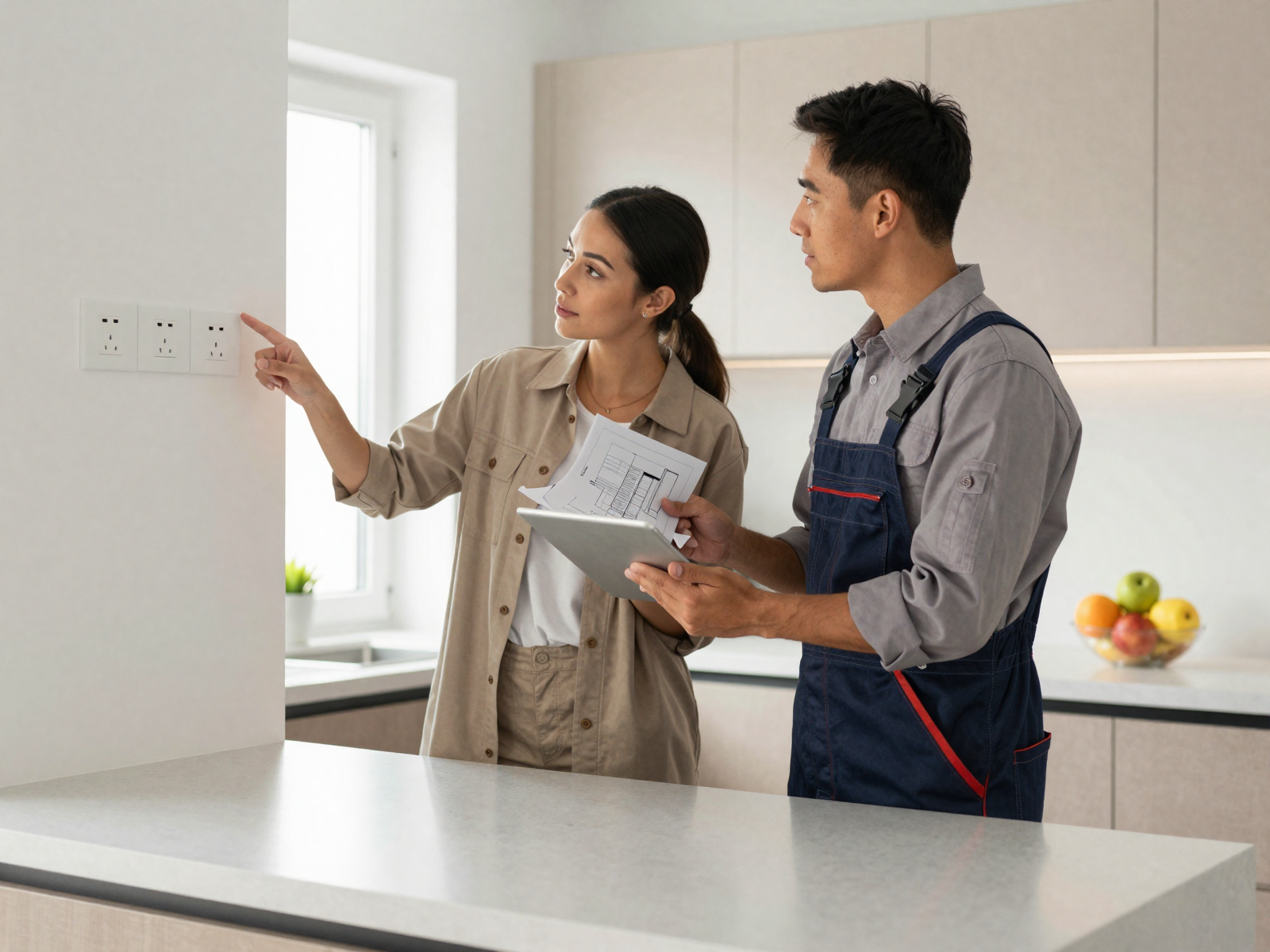 Professional electrician installing panel in home